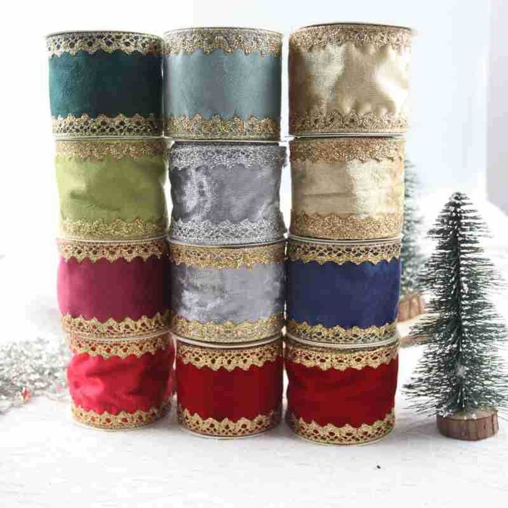 Velvet Ribbon Roll - شريط مخملي لامع بحواف من الدانتيل،