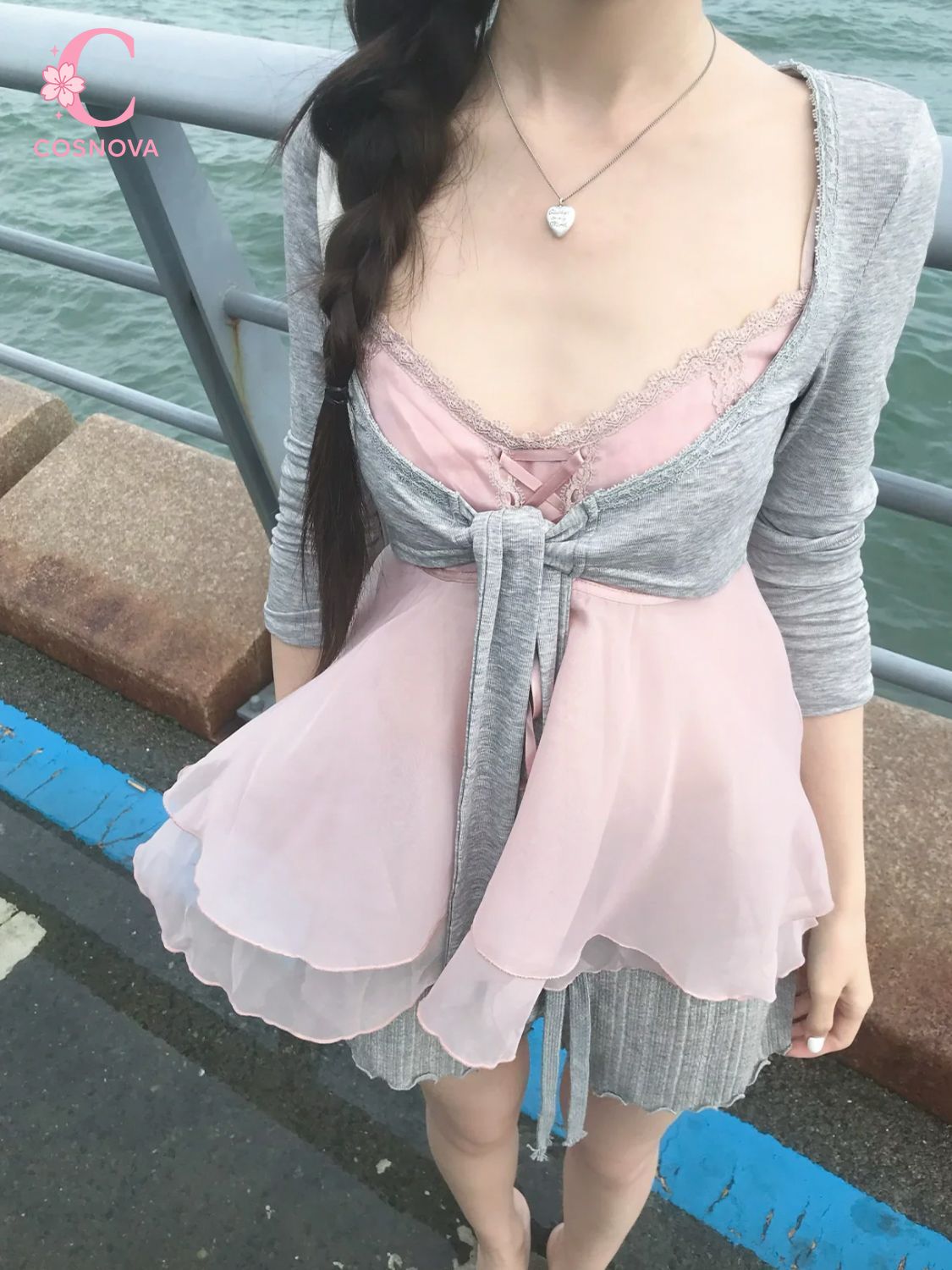 Lace Ribbon Trim - طقم صيفي كوري أنيق مكون من